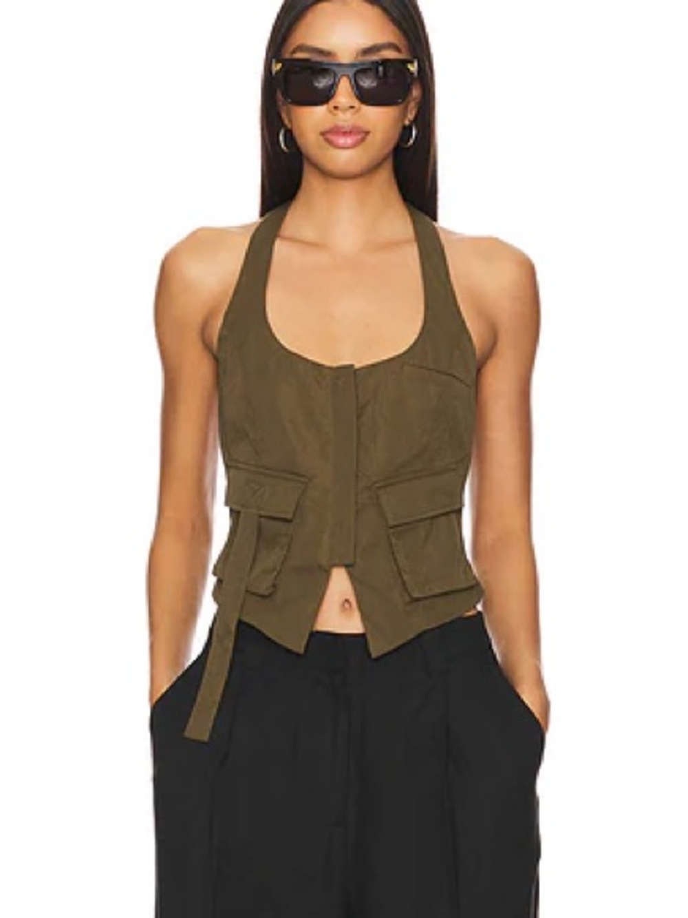 Revolve, Kamryn, Superdown Olive Utility Halter Vest Top - M